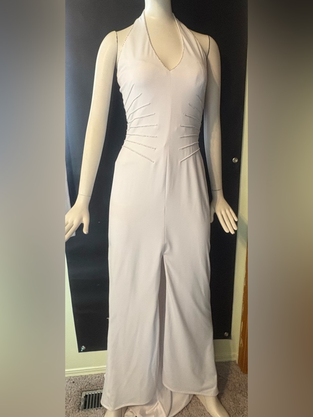 Strapless White Evening Sheath Dress with Front Slit